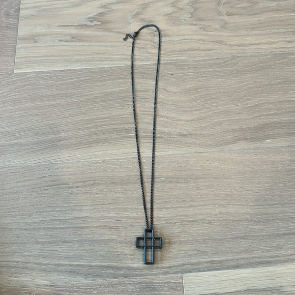 Jewelry - Statement Necklace Black Cross Christian Long Length Chunky Church Silver Unique